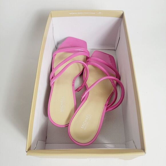 Michael Kors Celia Kitten Strappy Square Toe Slide Pink Patent Bombe Size 8.5 - Picture 8 of 9